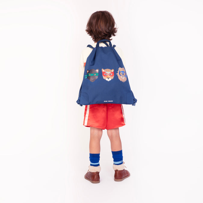 City Bag Supercats by Jeune Premier – blue boys’ gym and swim bag with superhero cat print