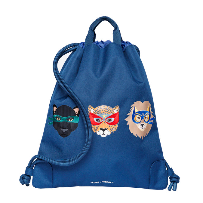 City Bag Supercats by Jeune Premier – blue boys’ gym and swim bag with superhero cat print