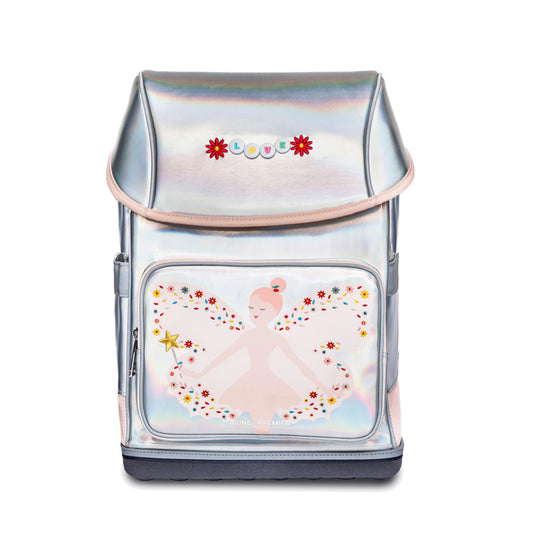 Metallic Ergomaxx Magic Elf ergonomic backpack by Jeune Premier with fairy illustration for girls from first grade