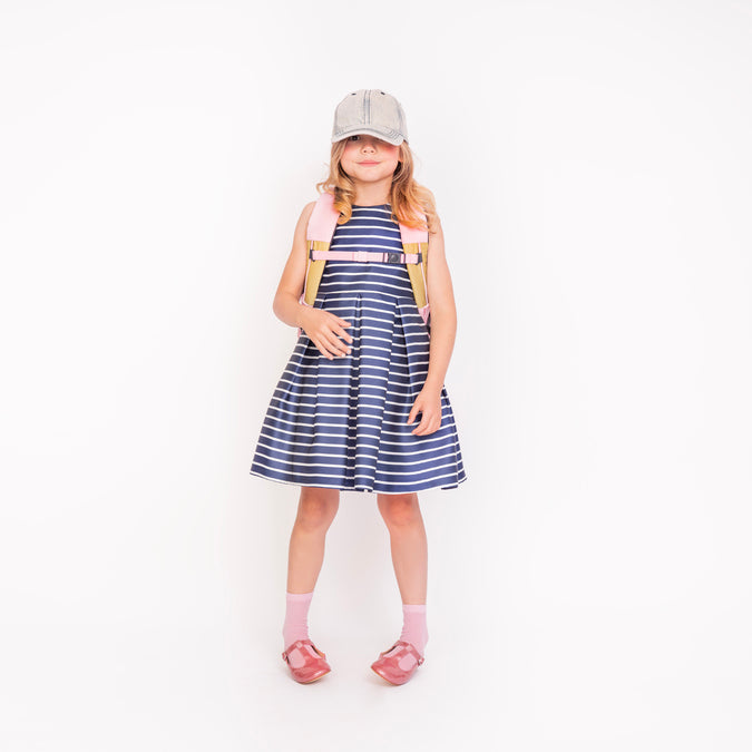 Girl wearing Jeune Premier New Bobbie Blush ergonomic school backpack, age 6 and up