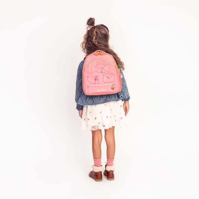Ralphie Candy backpack by Jeune Premier, a pink toddler backpack for girls starting daycare or preschool