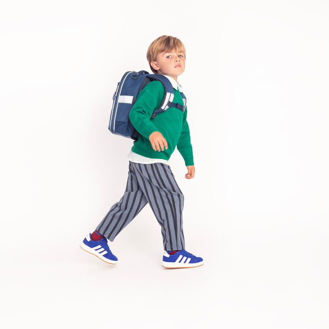 Toddler boy wearing Jeune Premier Ralphie Supercats backpack, age 2 to 5