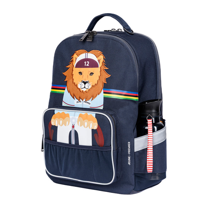 New Bobbie King of the Cobbles kids backpack side view with bottle holder, Jeune Premier