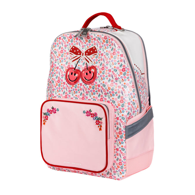 Jeune Premier New Bobbie Berry Cute – ergonomic school backpack for girls aged 6+, pink berry print, made from recycled materials