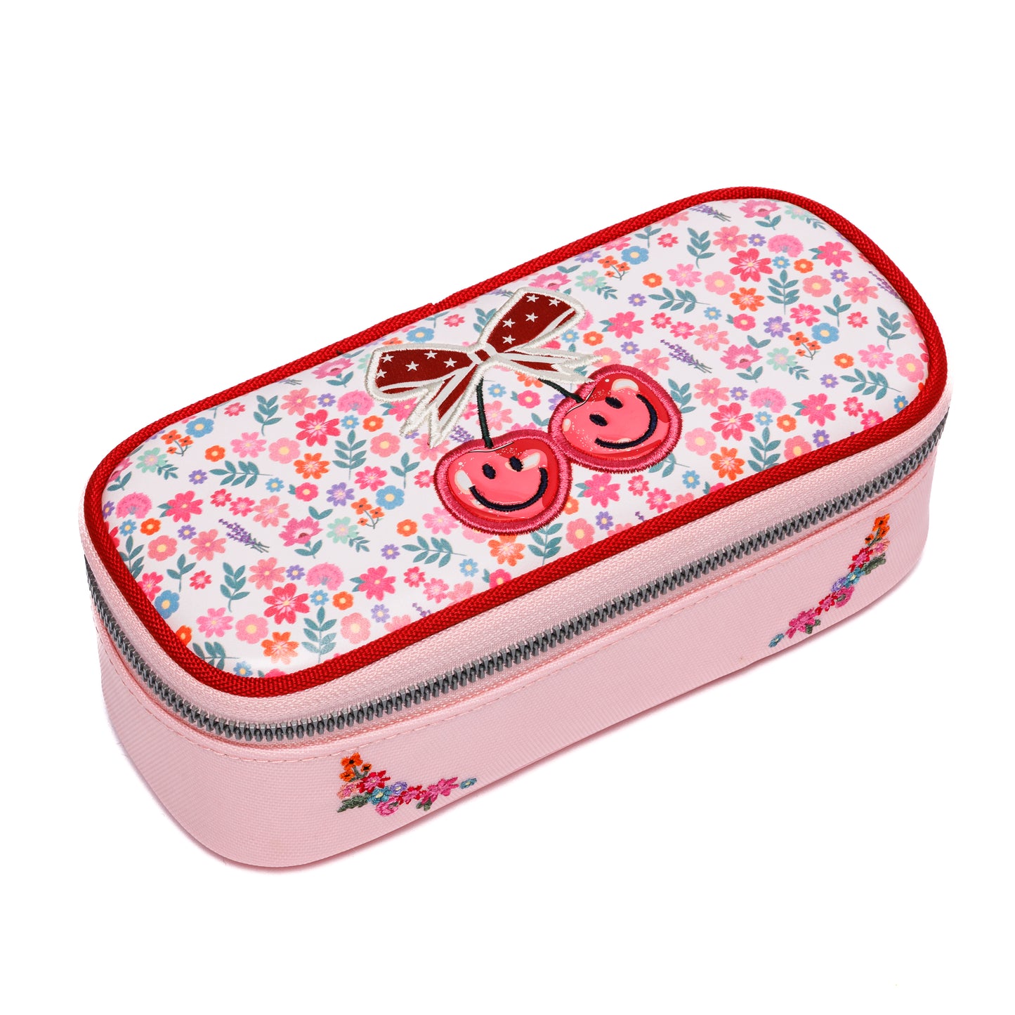 Jeune Premier Pencil Box Berry Cute with cherry embroidery and floral pattern for girls