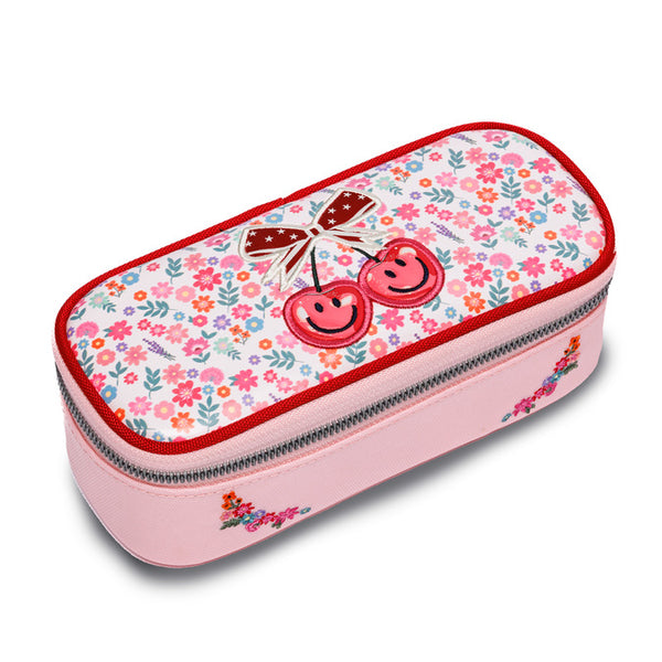 Jeune Premier Pencil Box Berry Cute with cherry embroidery and floral pattern for girls