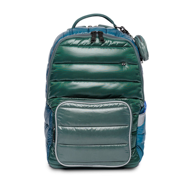 Jeune Premier New Bobbie Puffer Green ergonomic school backpack for boys, front view