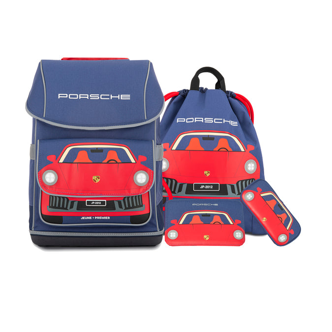 Ergomaxx Porsche Design schoolbag set by Jeune Premier – includes ergonomic backpack, city bag, pencil case and filled pencil case for first-grade boys.