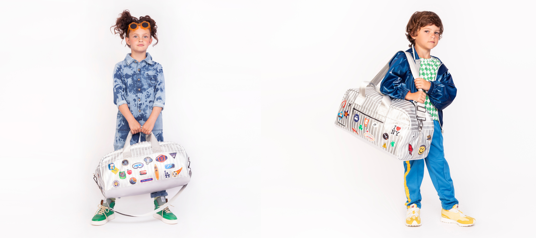 Kids wearing the Jeune Premier Caroline Weekend Bag Jetsetter in Silver