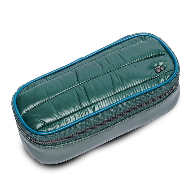 Jeune Premier Pencil Box Puffer Green quilted school pencil case for boys, front view